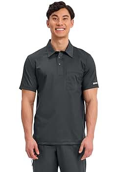 Cherokee Men's Polo Scrub Top, Modern Sporty V-Neck with