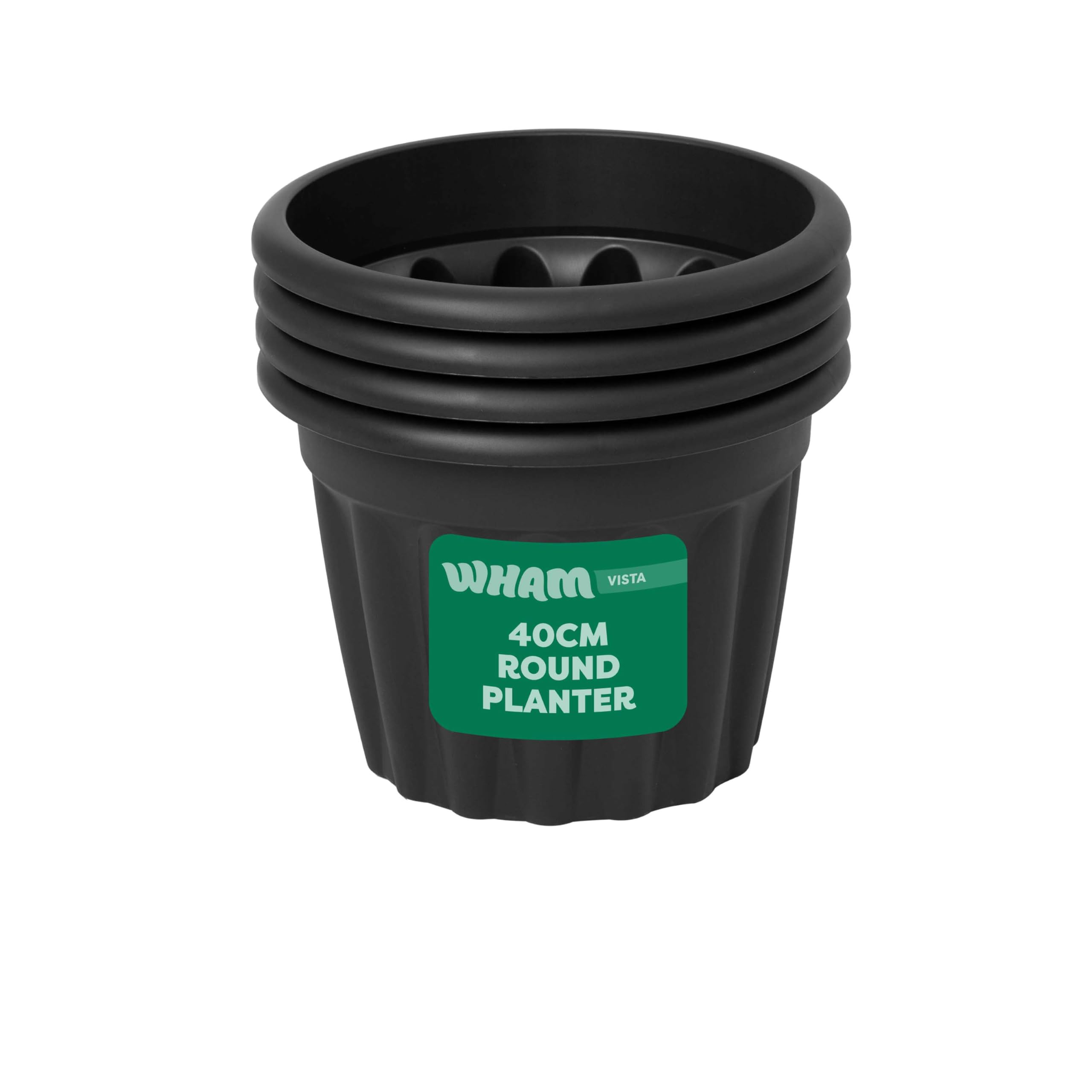 Wham Vista 4 x 40cm Round Plastic Garden Planters | 100% Recycled Plastic | Weather Resistant & Lightweight | Indoor & Outdoor Use | Drainage in UK - Slate/Black โ image 1