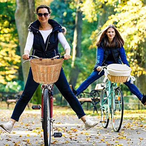 EIRONA Wicker D-förmiger Fahrradkorb Vorderer Lenker Fahrrad Aufbewahrungskorb für Erwachsene Wasserdicht mit Lederriemen, Braun