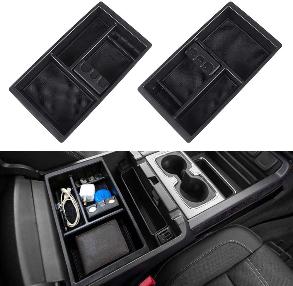 LUJUNTEC Center Console Organizer Tray & Armrest Storage Box - Compatible with 2014-2018 For GMC Sierra 1500 & For Chevrolet Silverado 1500 2500 3500 - Enhanced Organization