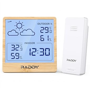 Raddy WF-50T Wireless Weather Station, Light Wood Frame