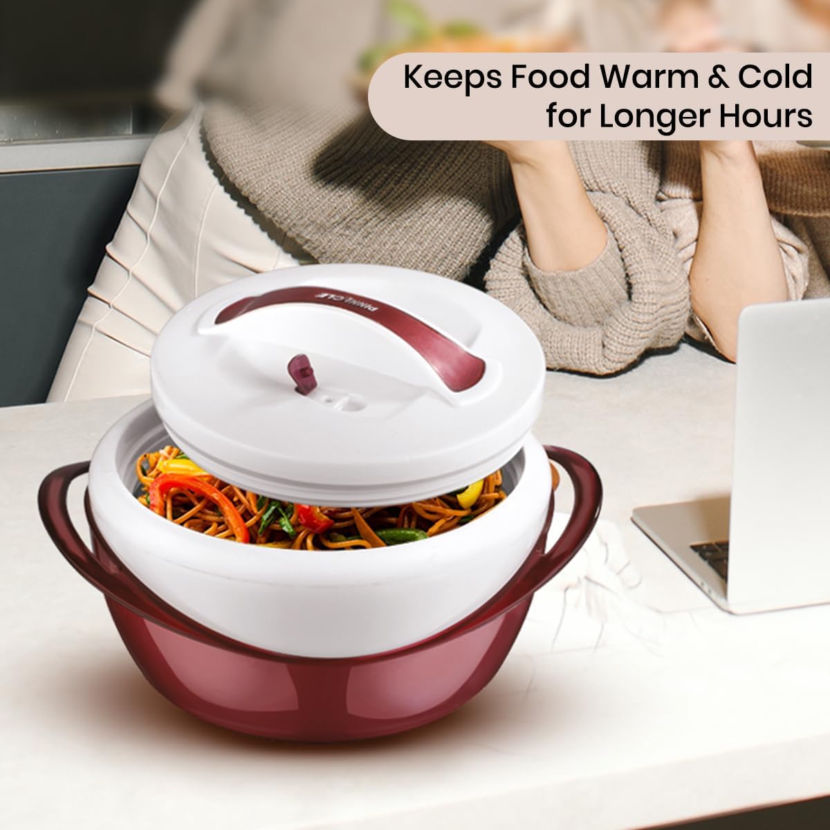 Pinnacle Large Insulated Casserole Dish with Lid 3.6 qt. Elegant Hot Pot Food Warmer/Cooler -Thermal Soup/Salad Serving Bowl Stainless Steel Hot Food Container–Best Gift Set for Moms