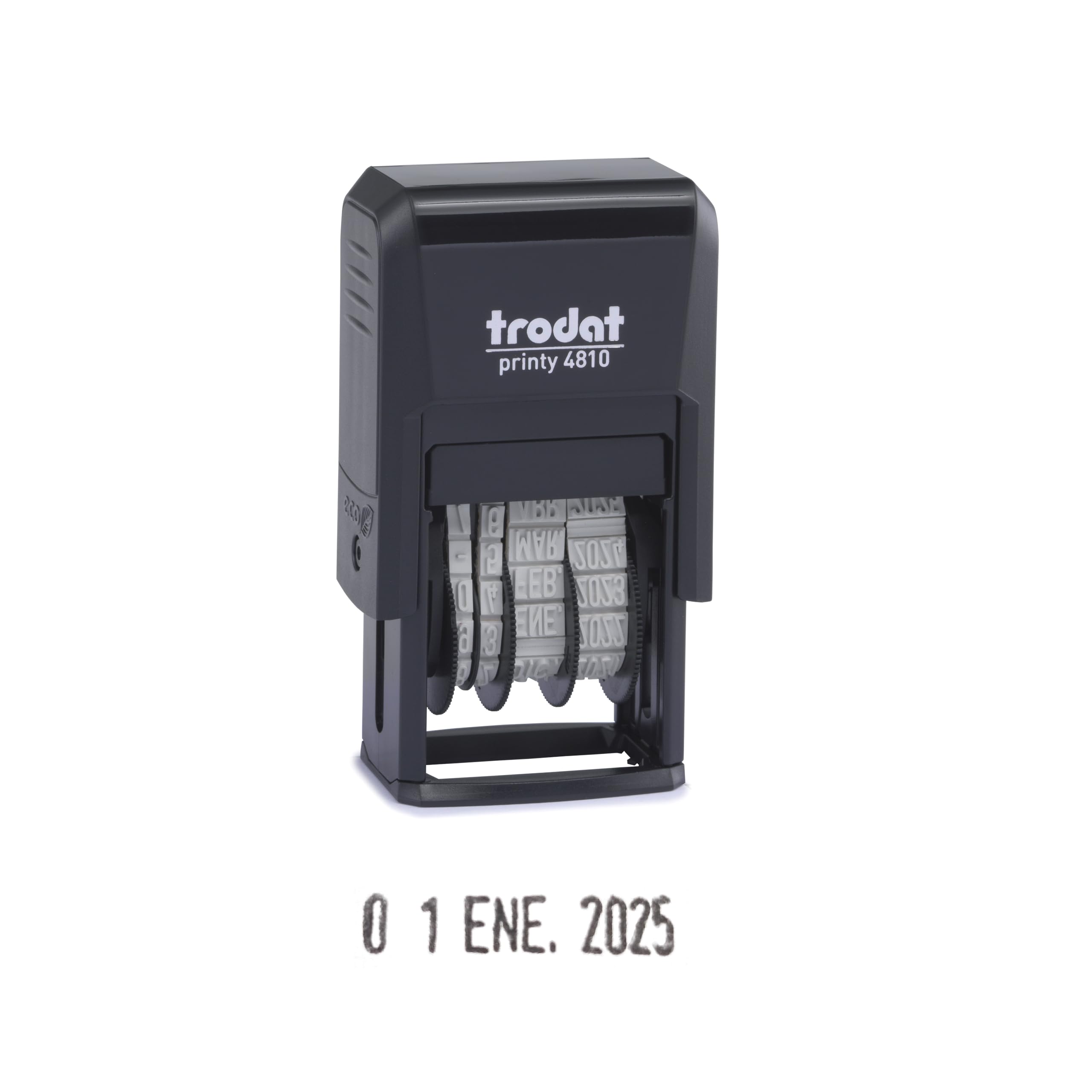 Sello Fechador Trodat Printy 4810, meses español abreviados, altura fecha 3,8 mm, entintaje automático, tinta negra