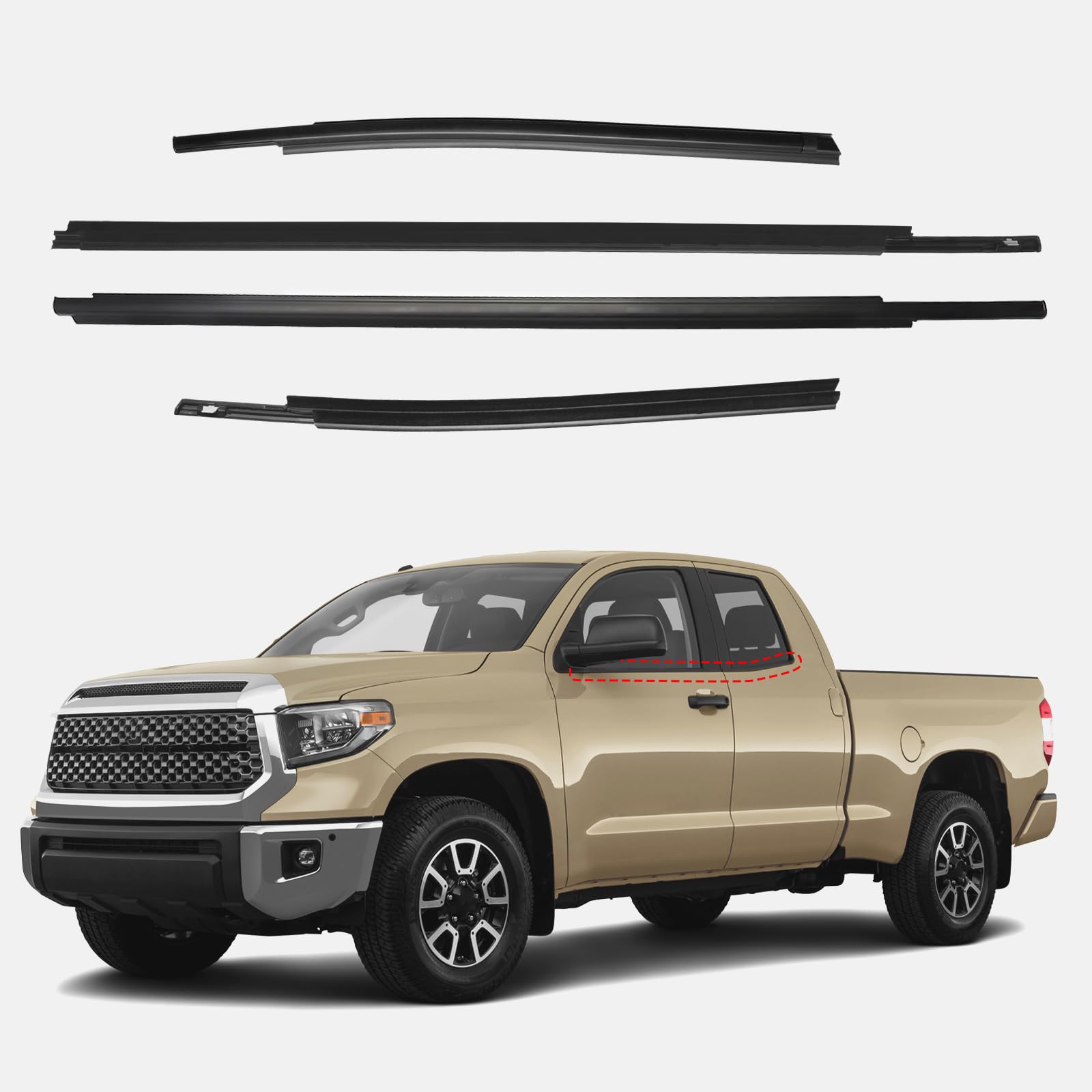 Window Molding Trim Seal for 2007-2019 Toyota Tundra Double Cab Narrower Rear Doors Black Outer Door Window WeatherStrip