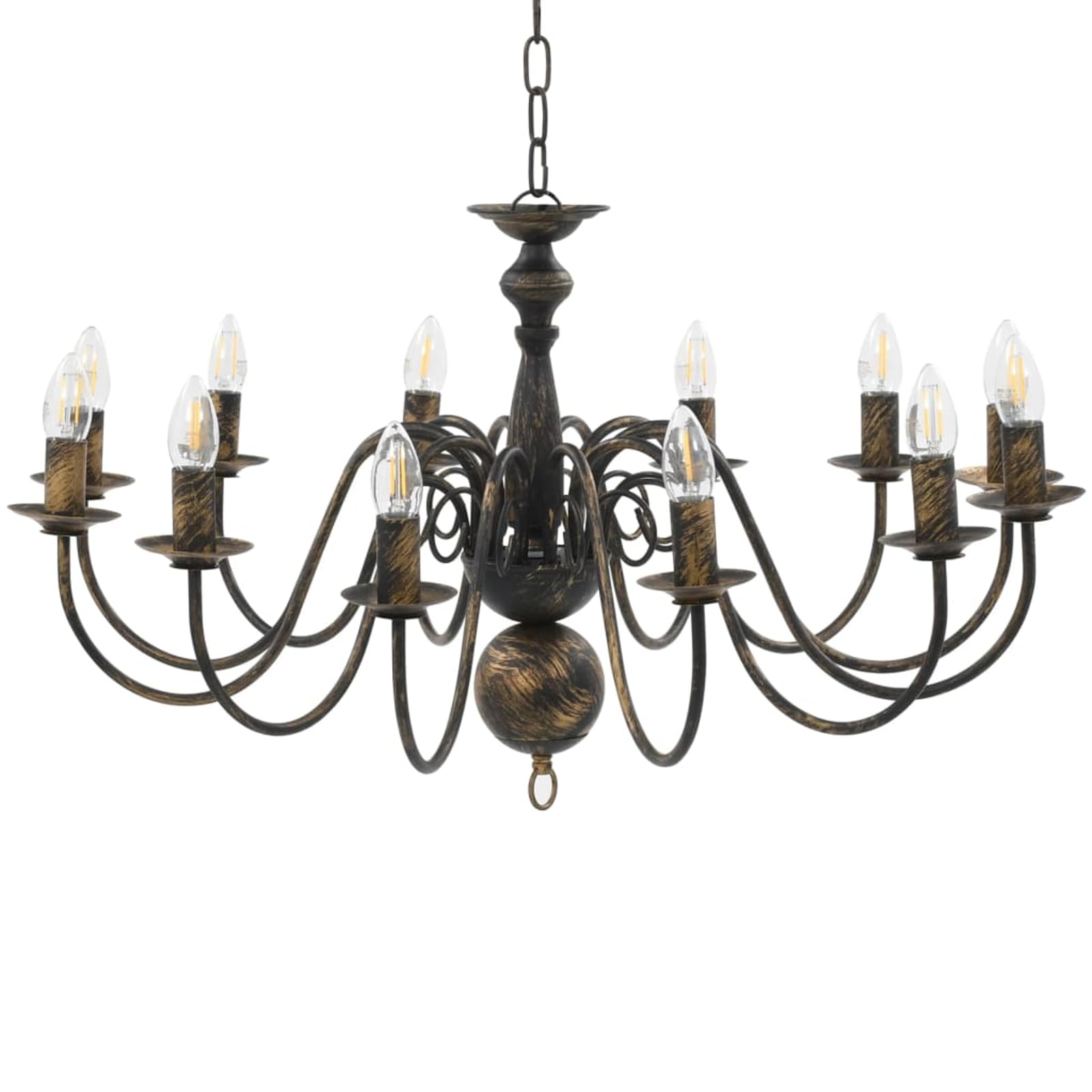 Gecheer Lampadario a Sospensione con 12 Portalampade E14, Design Classico Anticato, Diametro 80 cm Altezza 45 cm, Metallo Nero Anticato, Lampadario da Sala da Pranzo e Soggiorno