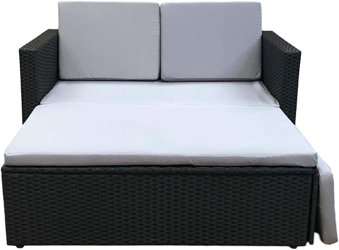 EVRE Outdoor Rattan Garden Love Bed Furniture Set Patio Conservatory