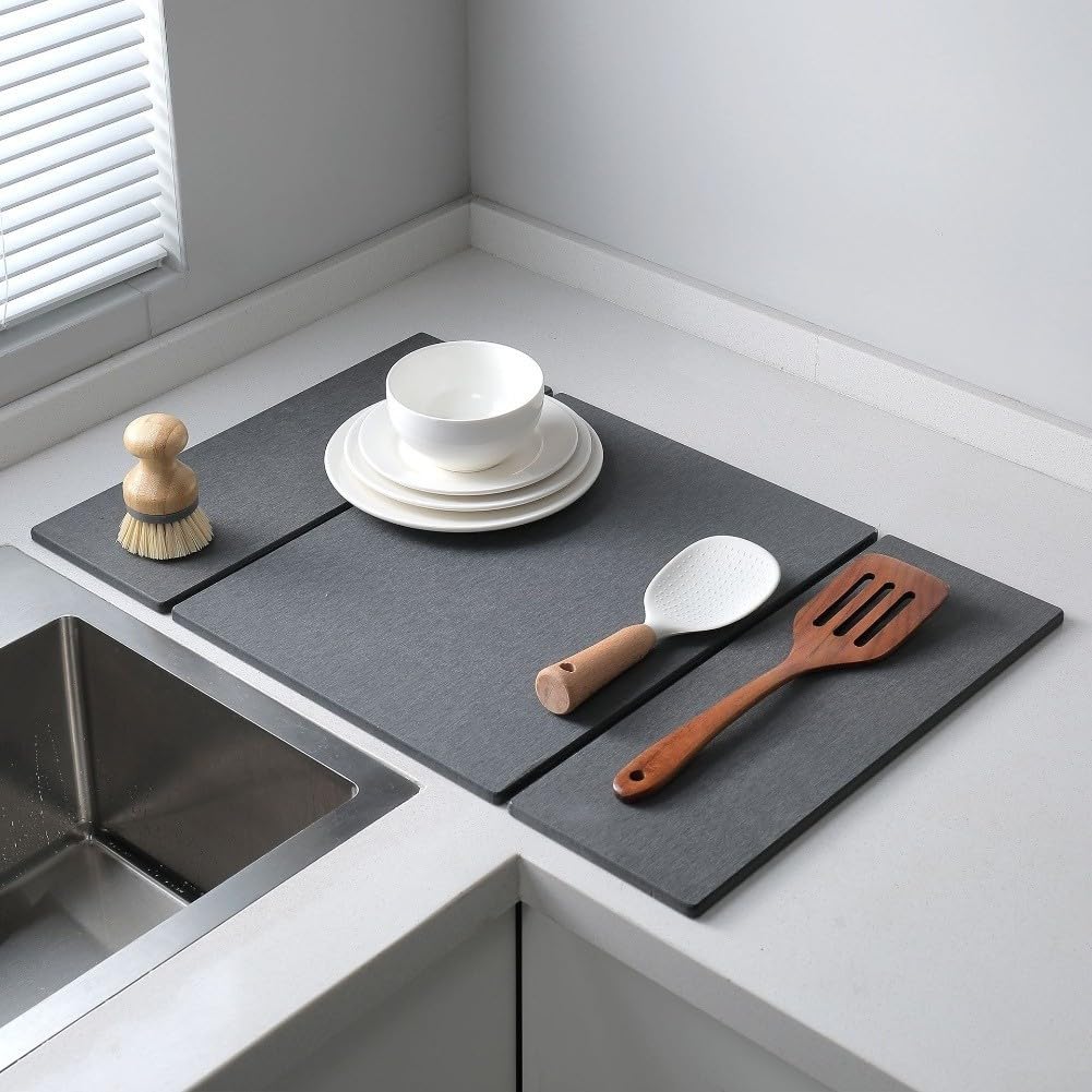 Tapis Égouttoir Silicone PU Absorption Rapide Cuisine(Dark gray)