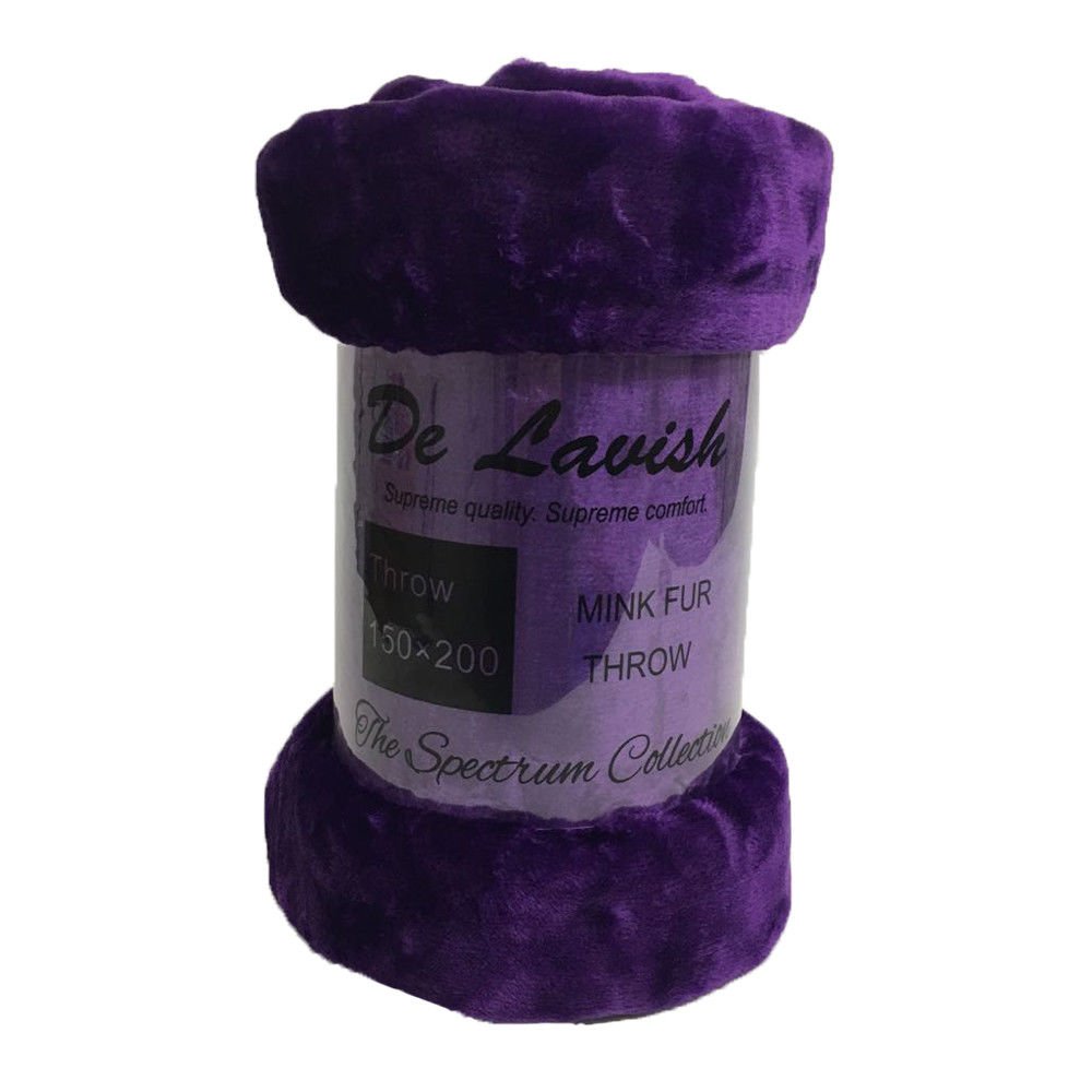 Mink Faux Fur Luxurious Throws Super Soft Warm Cosy Sofa and Bed Fleece Blankets (Aubergine, Single [127x152cms])