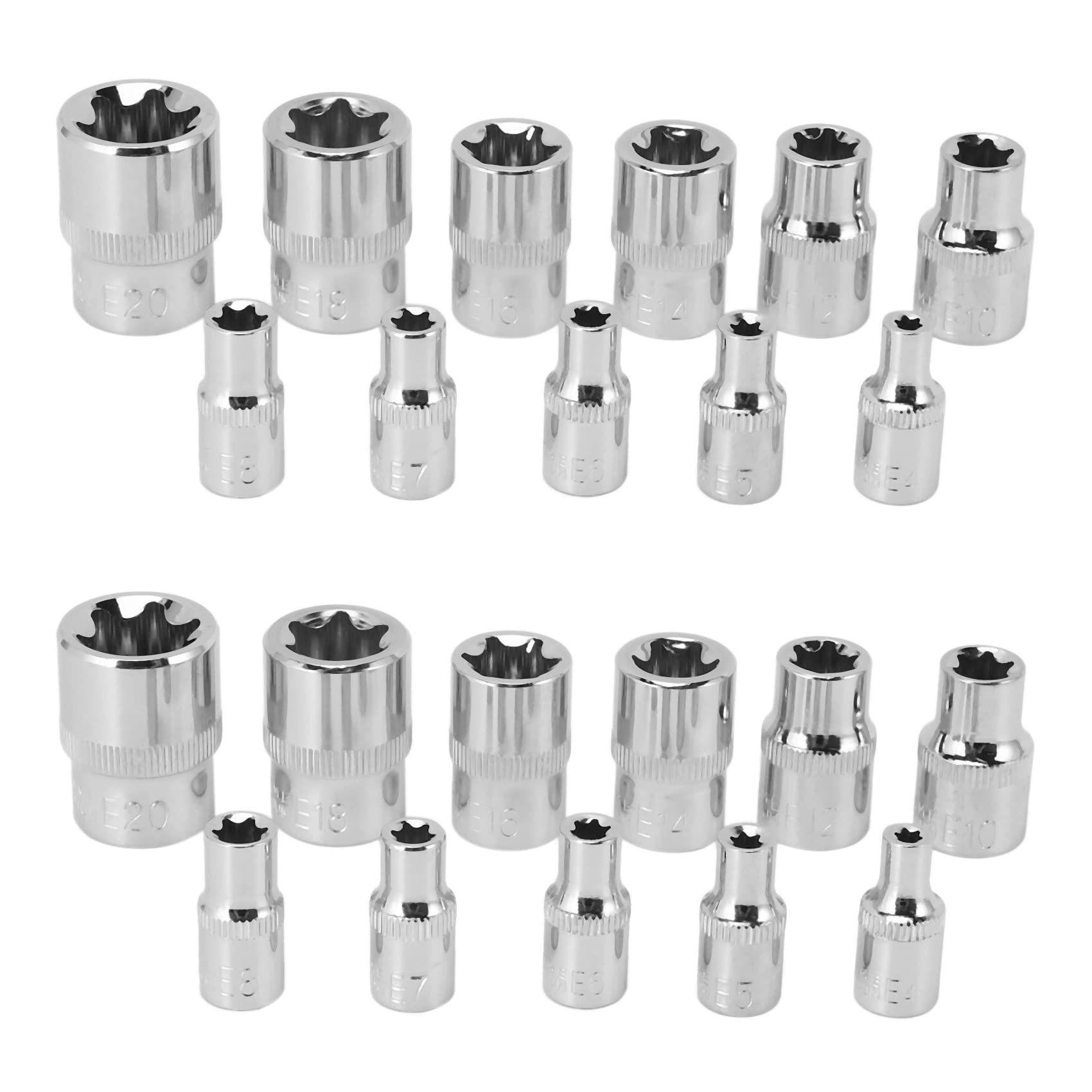 Jnchdghwa 22Pc Female E Torx Star Socket Set Rail E4 - E20 External Star Torque Socket Set