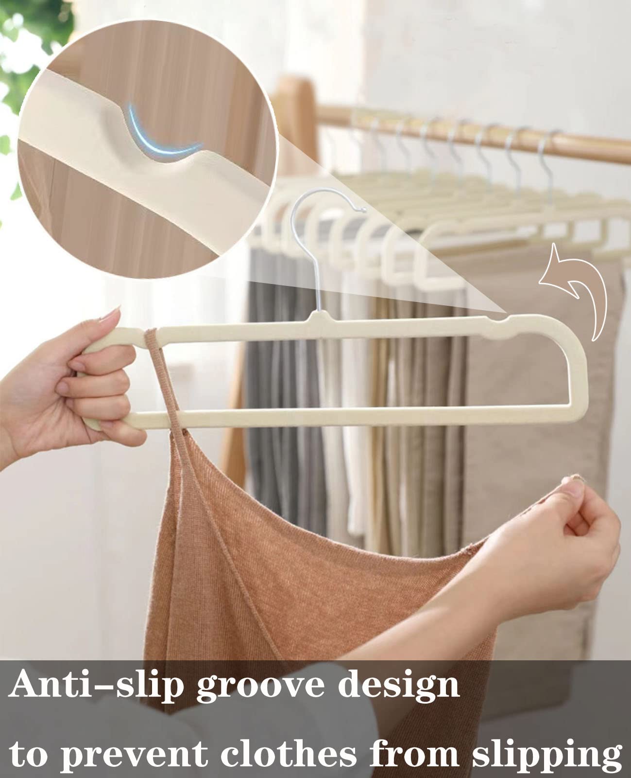 Grucce Per Pantaloni 4 Strati In Velluto Antiscivolo | Organizzatore Salvaspazio Con Gancio Girevole | Grigio
