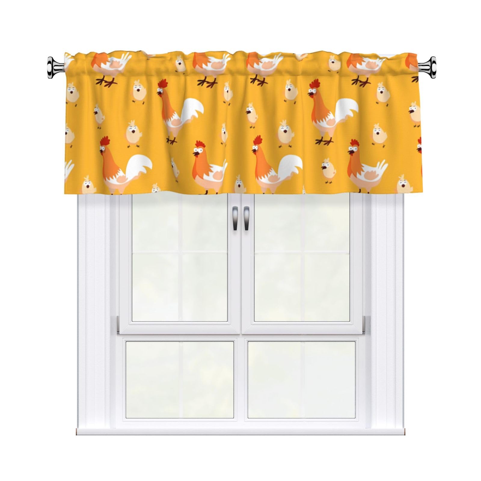 HJFCZH WHJSSF Chicken Chick Prints 54x18in Curtain Valance - Peach Skin Polyester Kitchen Cover with Light Filtering Floral & 3" Rod Pocket