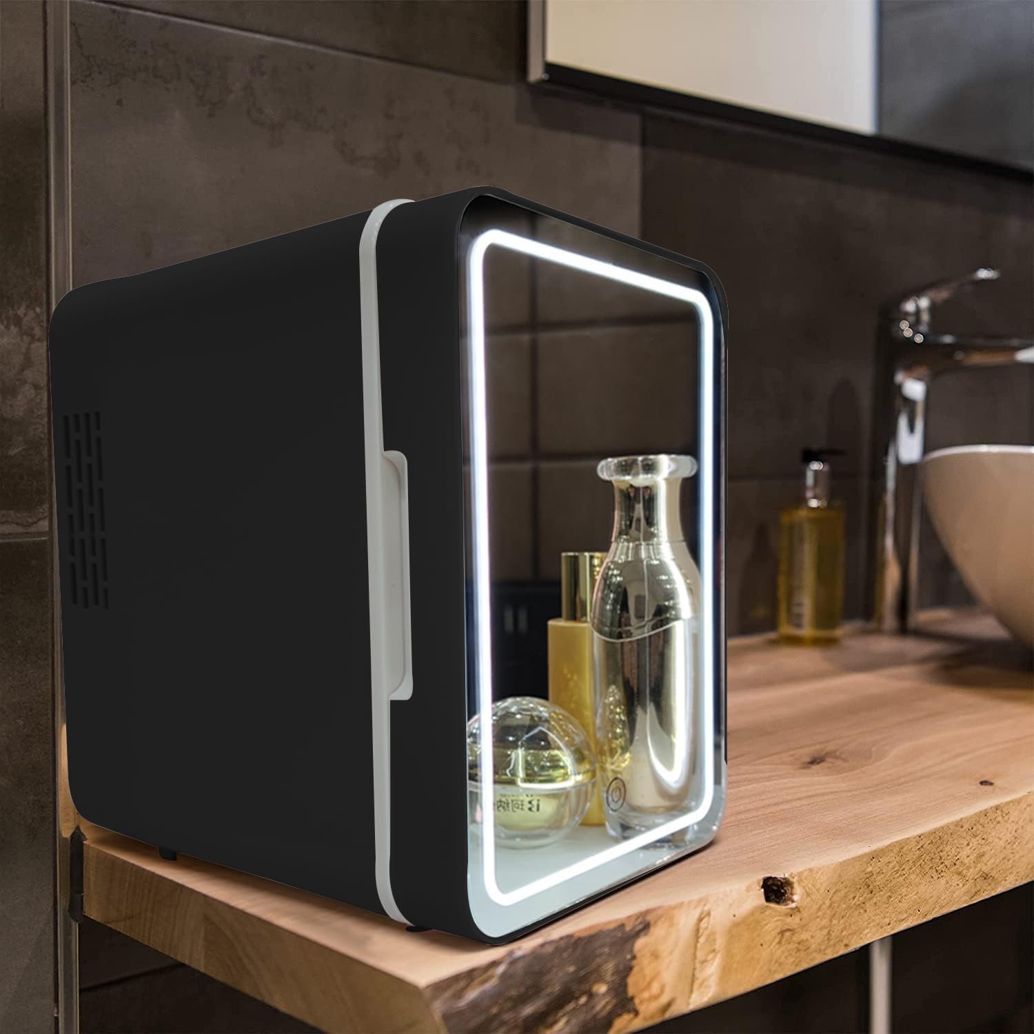 Olvy Mini Réfrigérateur Cosmétique 4 Litres, Portable avec Miroir LED, Noir