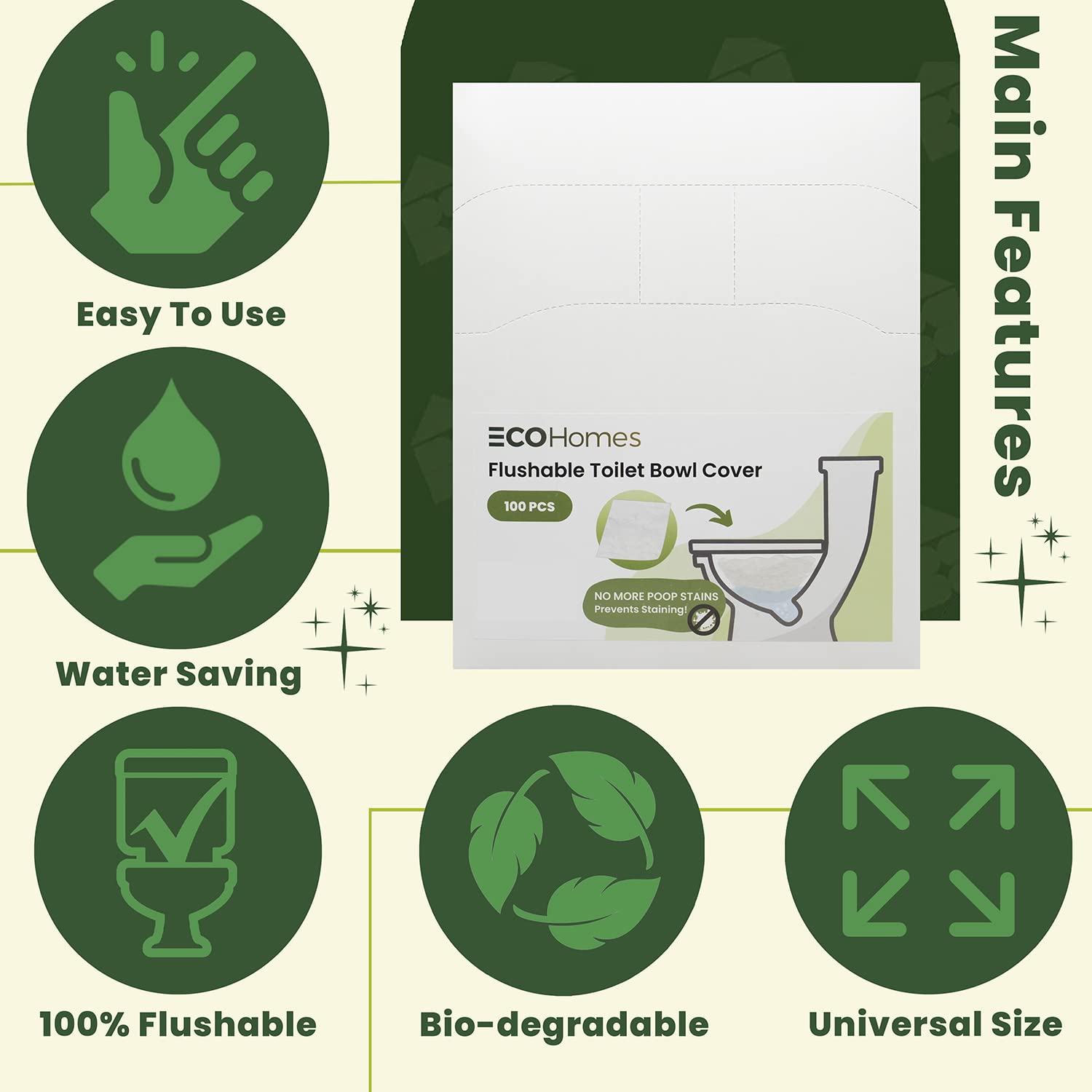 ECOHomes Flushable Toilet Bowl Liner Sheet Cover (100 pcs Pack) — No