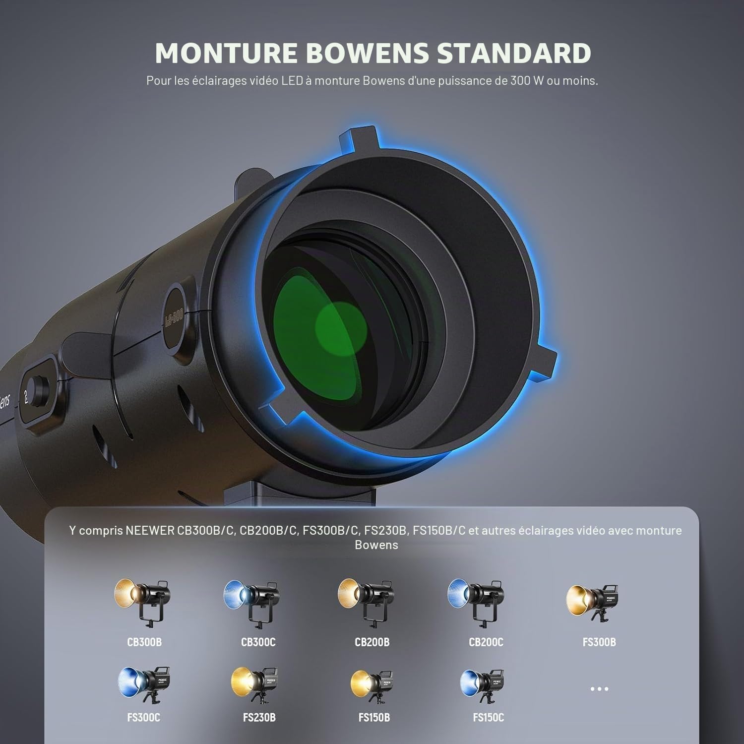 NEEWER LS-300 Spot Optique Snoot pour 300W Bowens Mount LED Vidéo Lumières &16x GOBO 19° lentille de Projection 98% Transmission de Lumière Forme Géométrique pour Photographie Créative & Éclairage