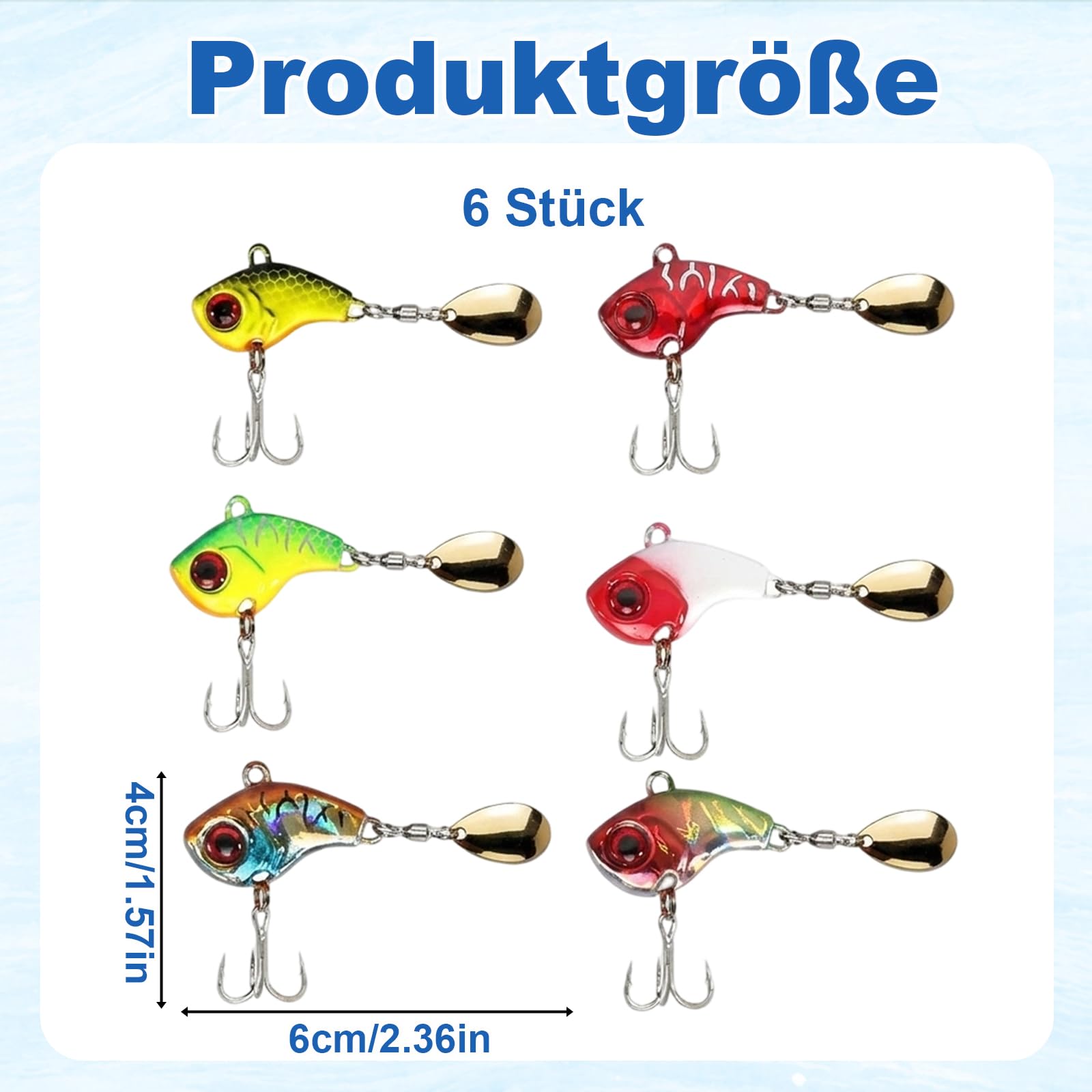 Angelköder Hecht Köder, 6 Stück jig spinner für Süßwasser und Salzwasser, 14g Schwimmköder mit realistischer Bewegung, Vielseitige Köder für Raubfischangeln in verschiedenen Gewässern und Jahreszeiten