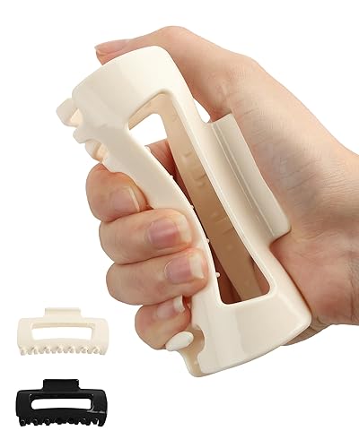 lulir Soft Claw Clips, 2PCS Cloud Hair Claw Clip, Flexible, Lightweight &Cosy Hair Clips, Strong-Hold Non-Slip for Thick Thin Hair, Hair-Pins for Women Girlfriend Parties Casual Daily(Black+Off-White) - Black+Off-White