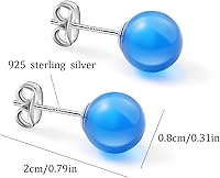 Vista 25 de Natural Stone Stud Earrings for Women 8mm Sterling Silver Genuine Gemstone Earrings Handmade Sterling Silver Crystal Stud Earrings for Women