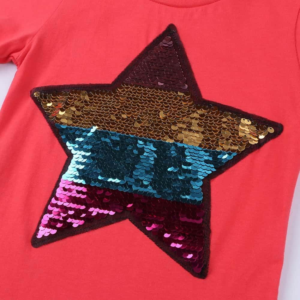 Toddler Little Kids Baby Boys Girls Magic Flip Sequins Tshirt, Short Sleeve Crew Neck Pullover Tees Tops (Star Red, 4 5 Years), 4-5T - Image 3