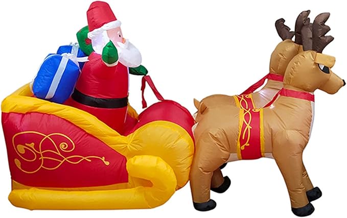 Christmas Inflatable Santa Reindeer Sleigh Outdoor Decoration LED Lights-Cute and Fun Christmas Yard Lawn Decoration
