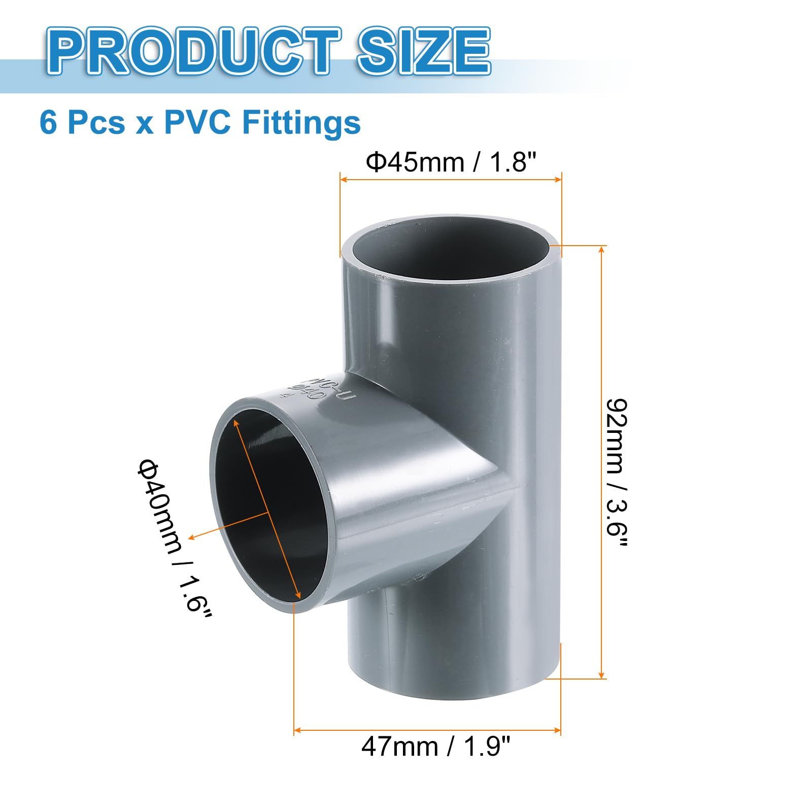 QUARKZMAN 40mm T-förmig Pvc Rohrverbinder, 6 Stück 3 Wege Winkel Reduzierverbinder Reduzierstück Rohrverschraubung Rohrkupplung Adapter für Wasserversorgung Möbelregale Zelte, Grau