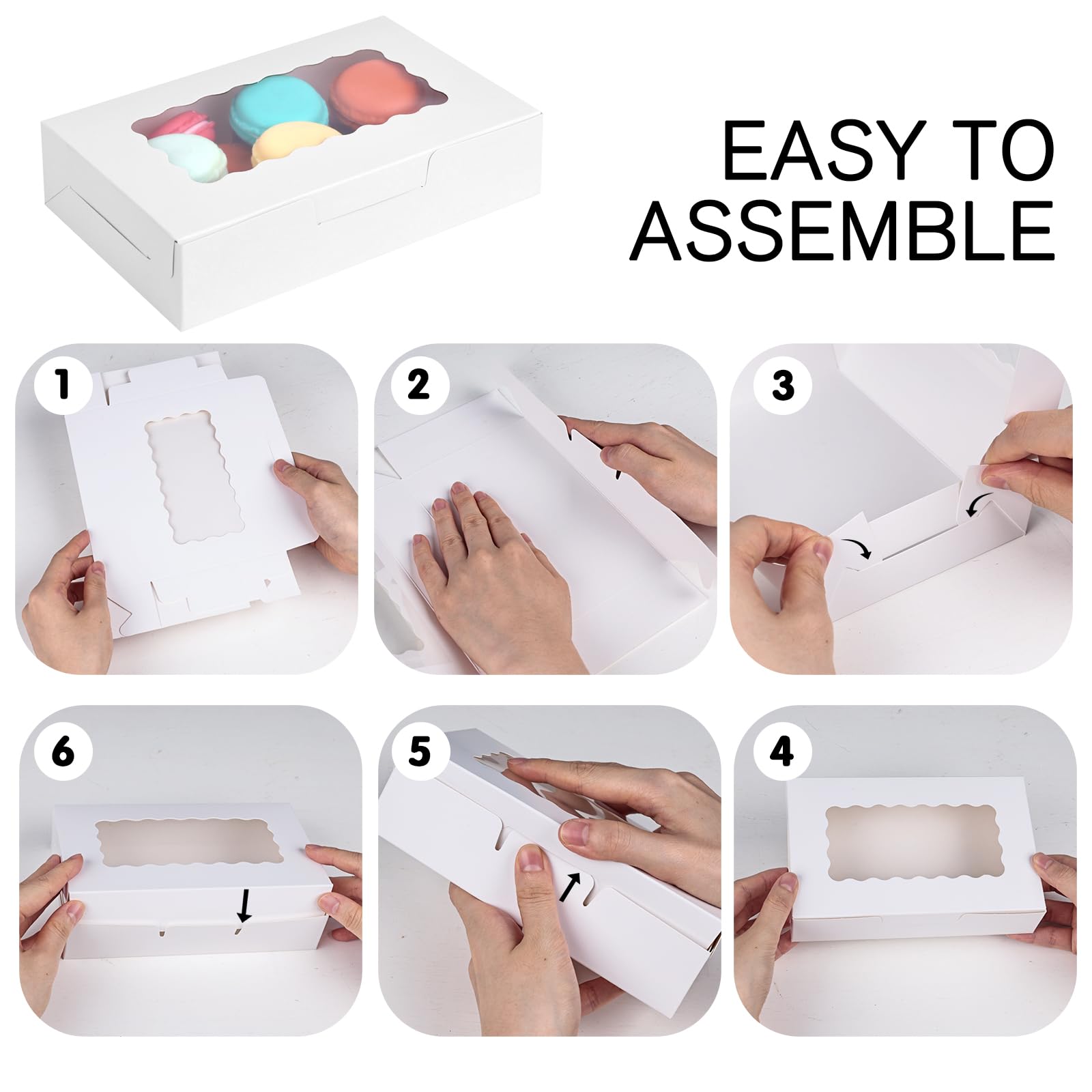 VGOODALL 20PCS Cookie Boxes, 7x4.3x1.5 Inches White Bakery Boxes with Window Cupcake Containers for Gift Giving, Treat, Dessert, Strawberries,Muffins