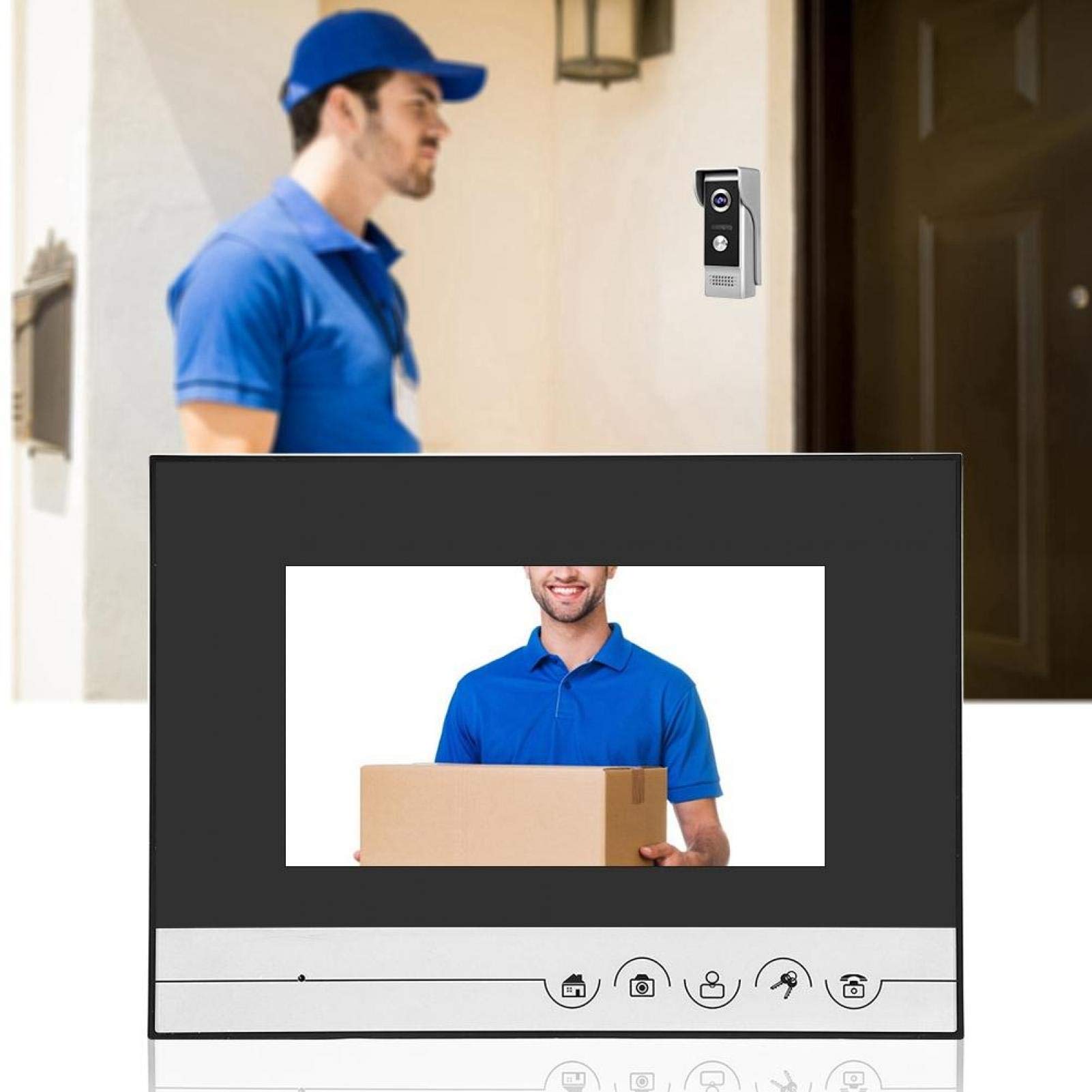 Videocitofono Videocitofono da 7 pollici Monitor LCD Videocamera per visione notturna Kit campanello con cavi di collegamento per appartamento da casa, 12 accordi Suoneria(Unione Europea)