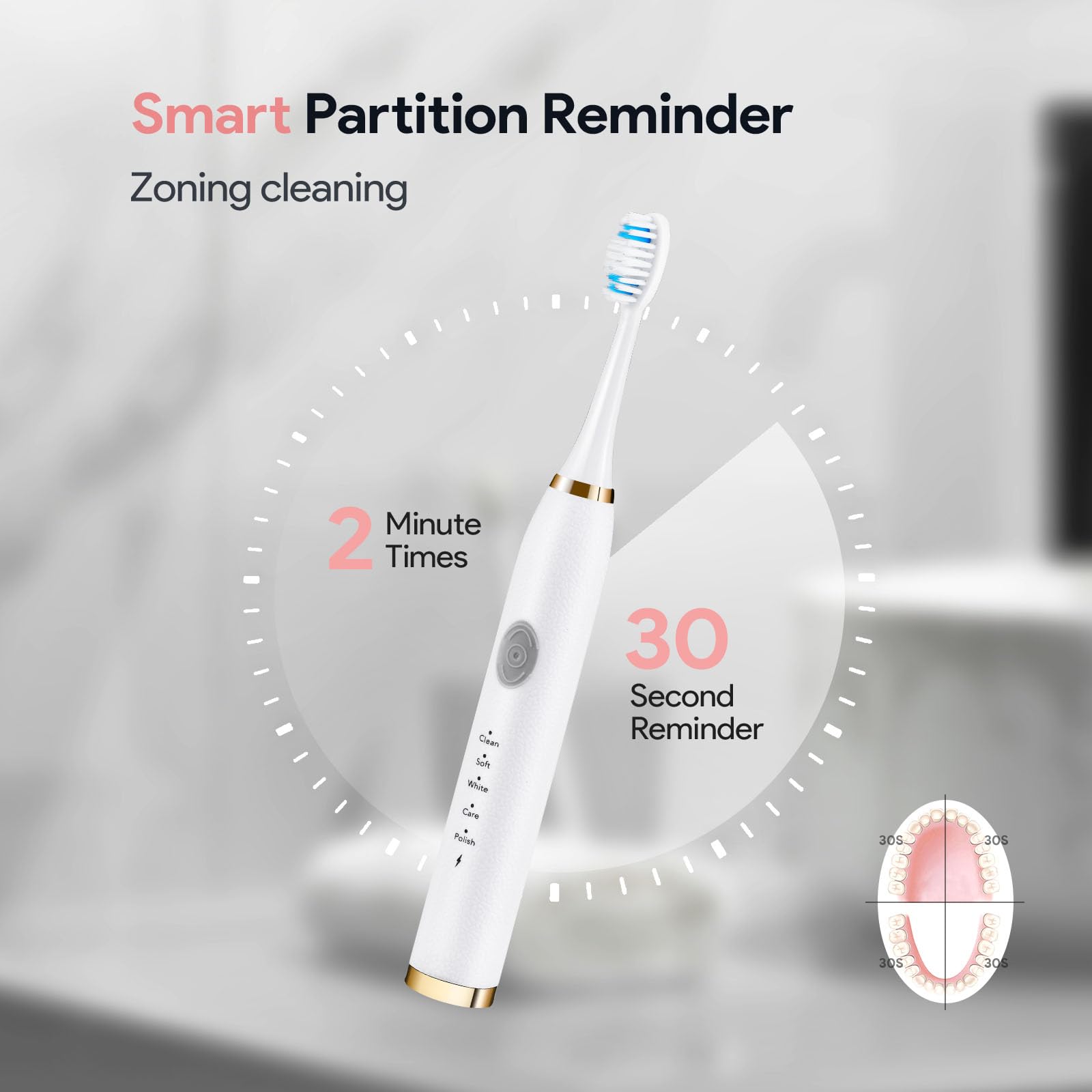Dnil Confezione da 2 spazzolini elettrici per adulti e bambini, spazzolino da viaggio include 10 testine di ricambio, 5 modalità con timer intelligente da 2 minuti (blu bianco)