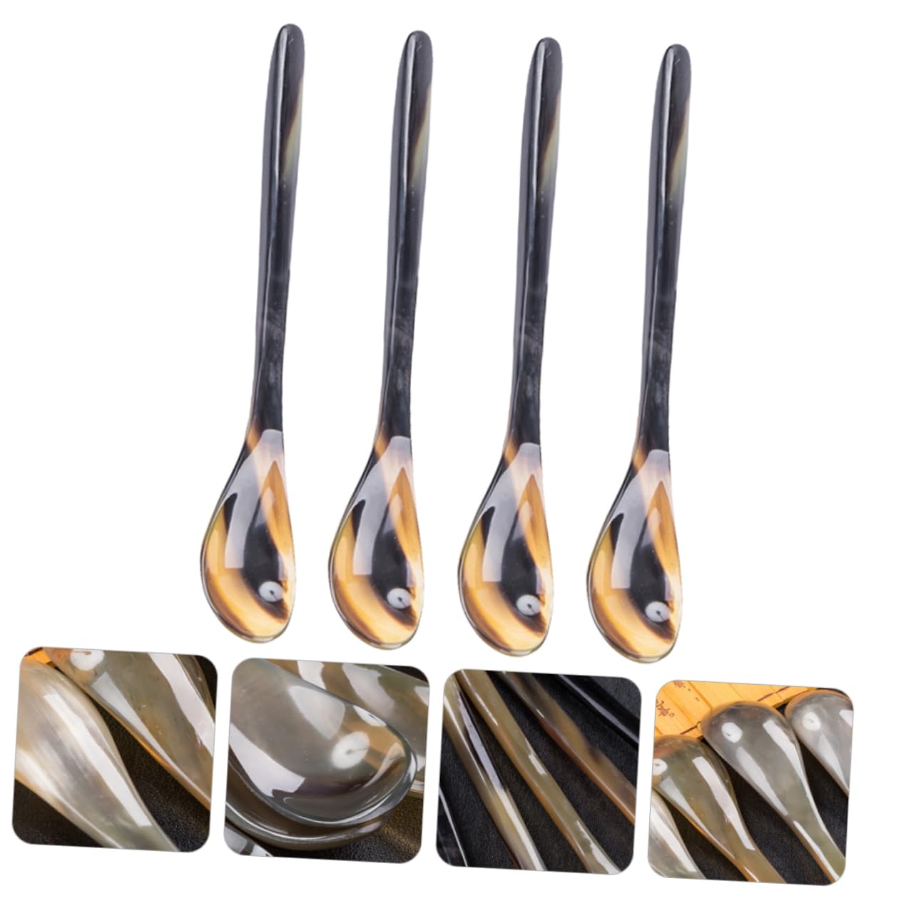 Cabilock 12piezas Cucharas De Café De Cuerno De Buey Natural Para Postres Sopa y Bebidas Utensilios Ecológicos y Duraderos