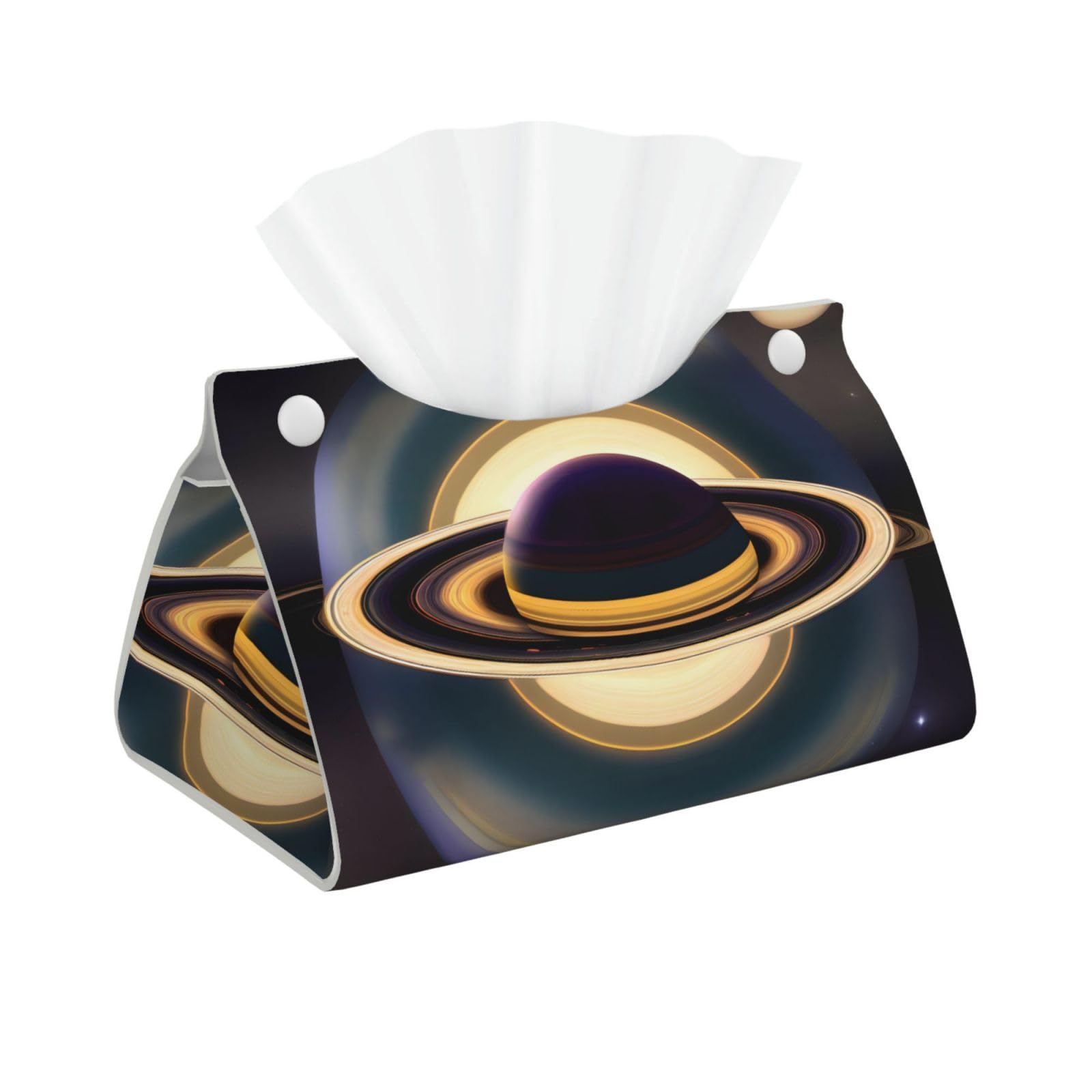 Beautiful Saturn Rectangular Leather Tissue Box Cover, Folding Facial Tissue Holder Dispenser for Car