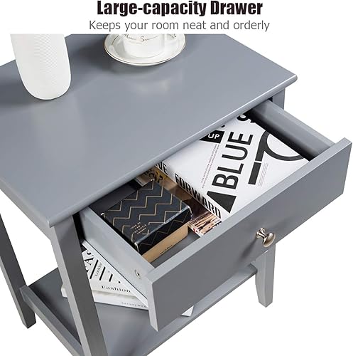 Miniatura 6 de COSTWAY Mesita de noche Mesa de almacenamiento Pantalla de almacenamiento Muebles de dormitorio Estante de cajón al lado de gris