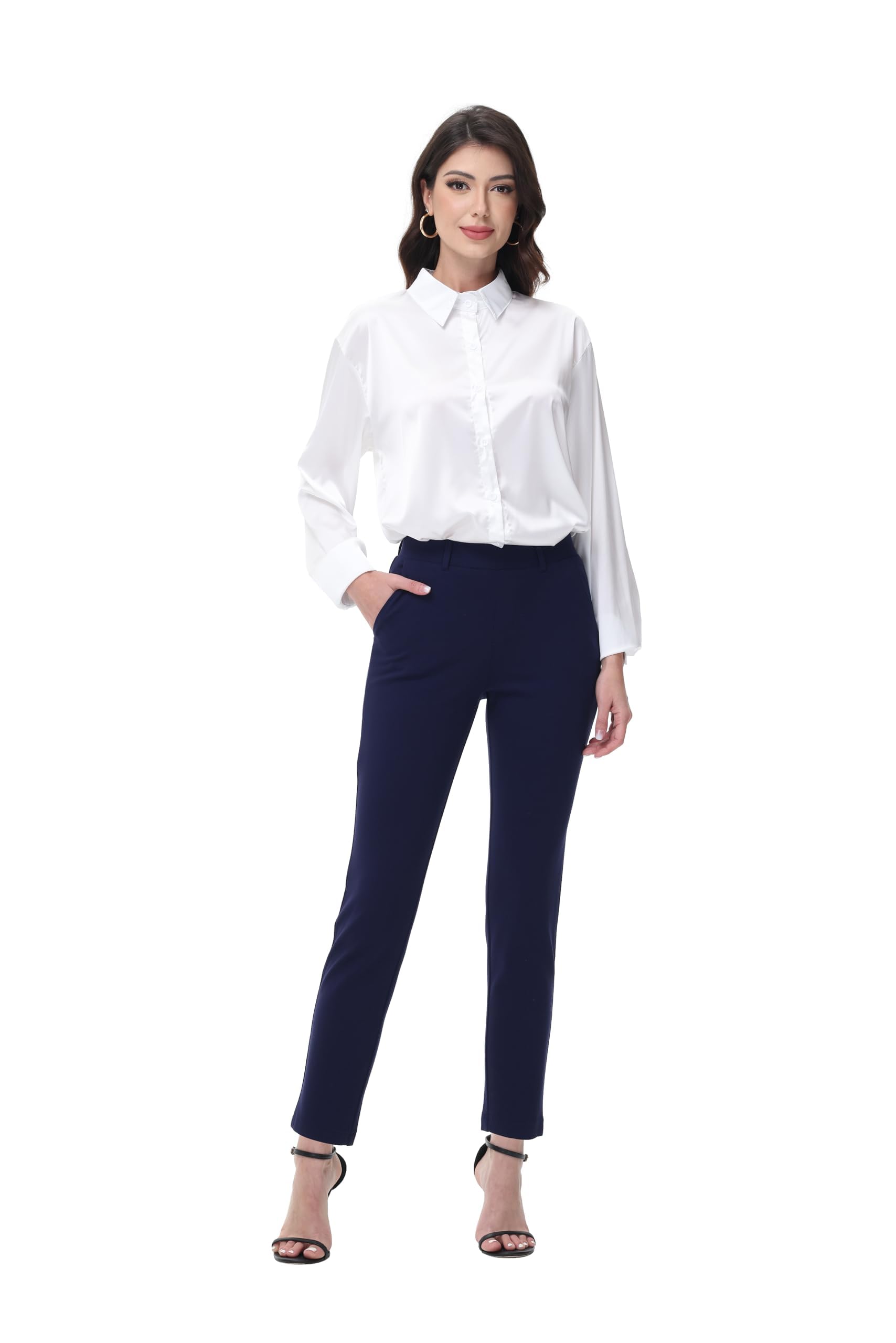 Traje de Pantalón para Mujer de Negocios de Manga Larga Entallado y Elástico para Oficina y Reuniones