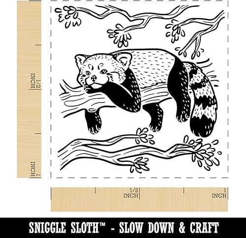 Miniatura 2 de Red Panda Lounging on Branch Sello de goma autoentintable de tinta  1 pulgada pequeño  tinta roja