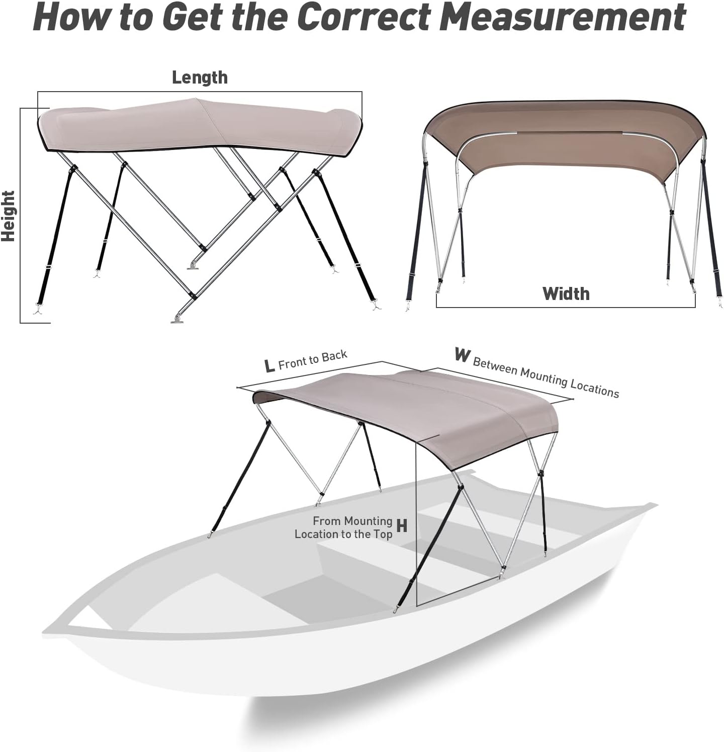KAKIT 34 Bow Bimini Top Different Size 4 Straps Boat Cover Includes