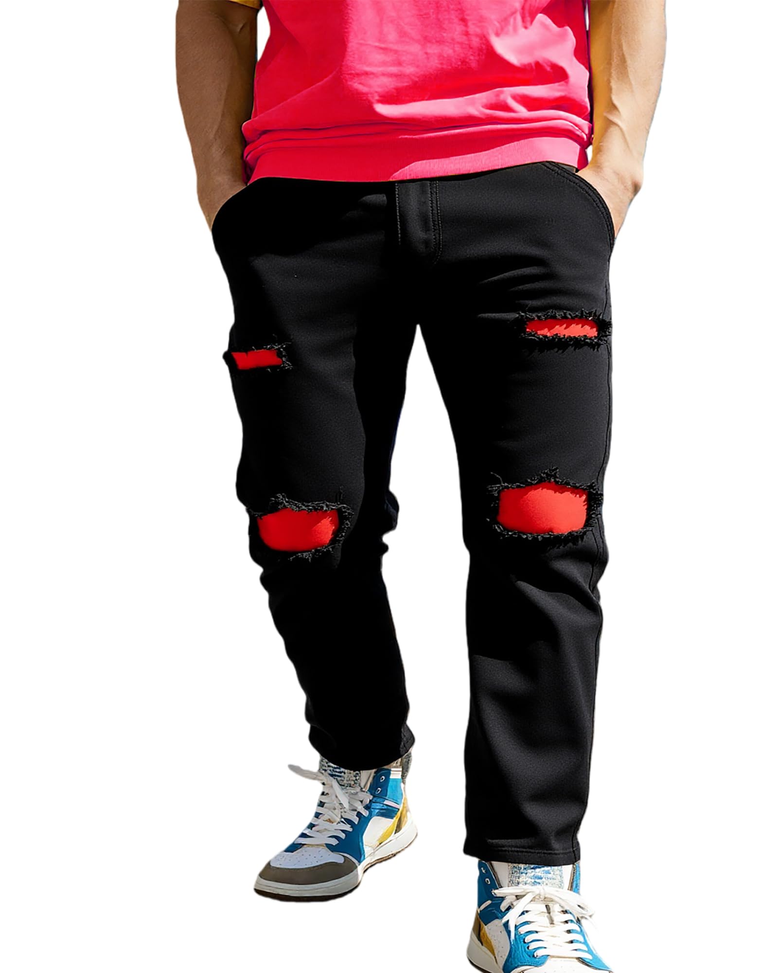 Men's Slim Fit Stretch Jeans - Ripped Denim Pants for Men Comfortable Flexible, Distressed Skinny Jeans Streetwear Look