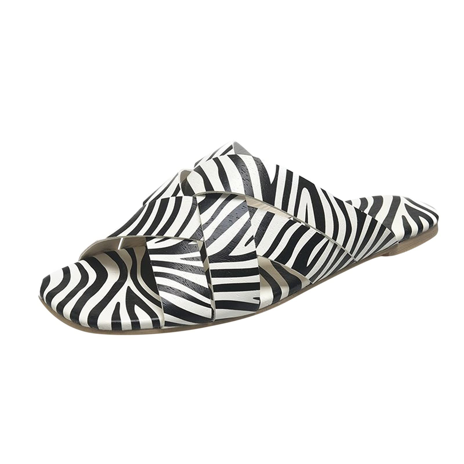 HKDGID Summer Ladies Sandals Flip Flops Zebra Pattern Flat Casual Slippers