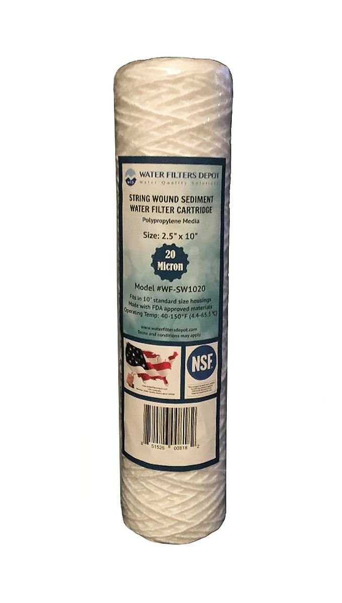 WF-SW1020 2 5-inch x 10-inch String Wound Sediment Water Filter Cartridge fits in 10-inch standard size housings of