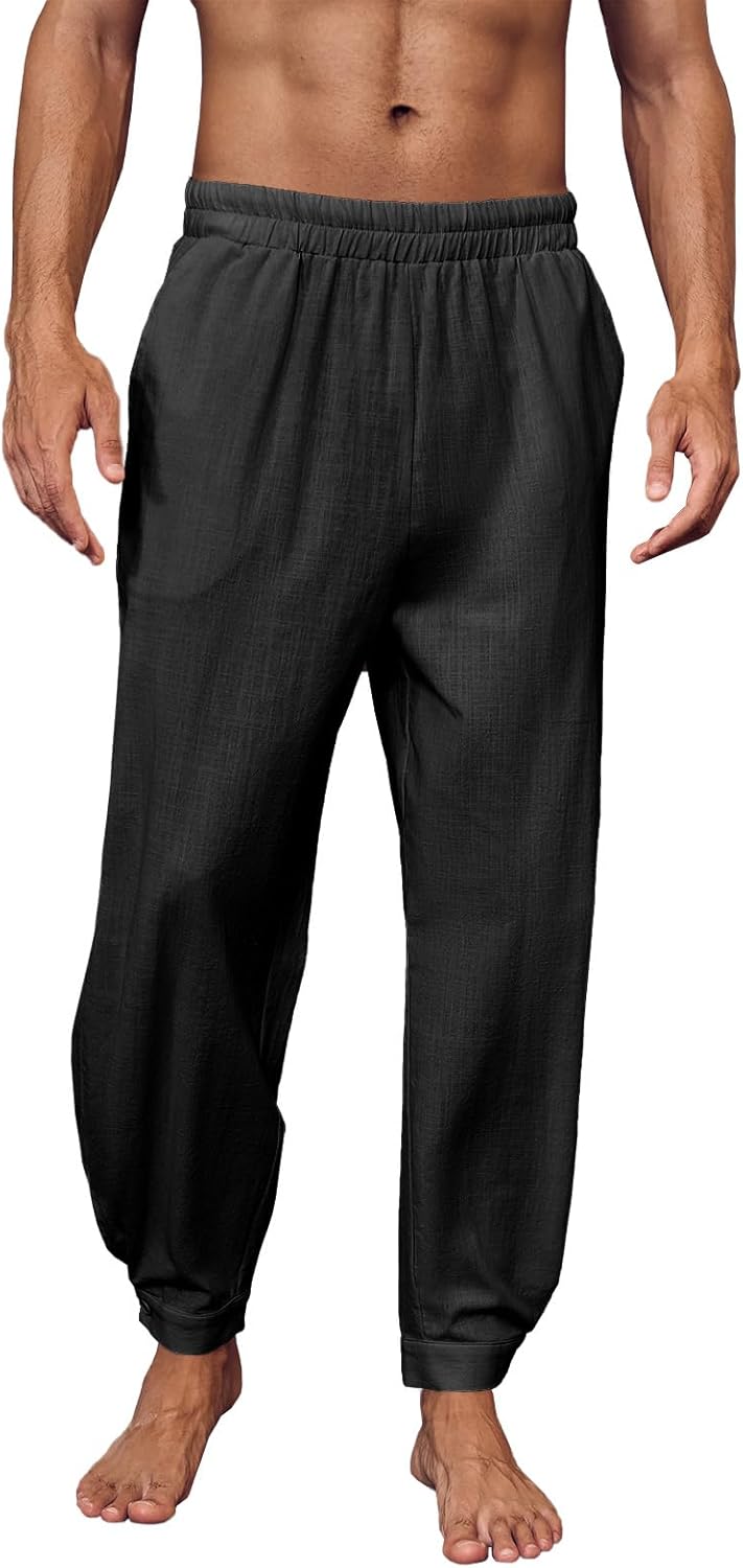 PASLTER Mens Pirate Pants Viking Renaissance Gothic Medieval Navigator Halloween Costume Tapered Elastic Waist Trousers