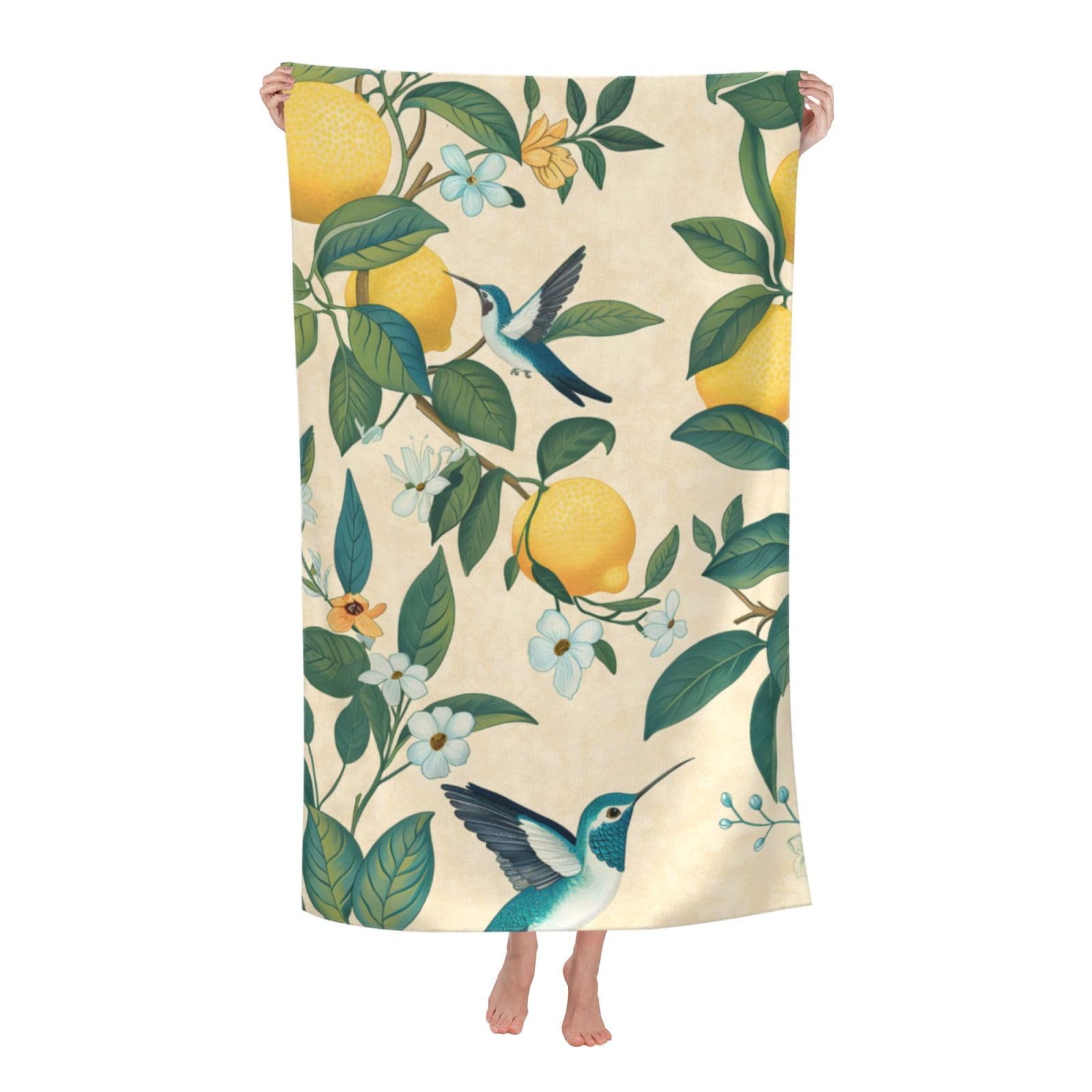 HLBSDM Hummingbird and Lemon Beach Towel 31inx51in Botanical Sand Free Microfiber Bath Towel Ultra Soft Quick Dry Pool Towel Absorbent Towel Lightweight Towel for Swimming Bathroom Decor