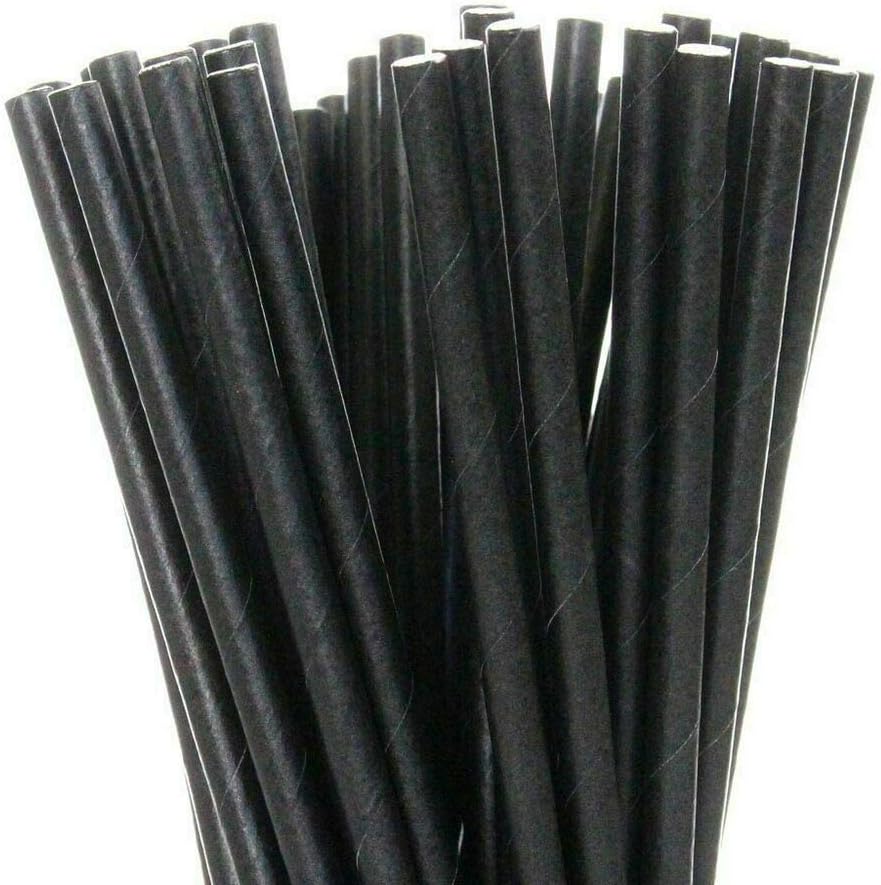 250 x Black Paper Drinking Straws Biodegradable Eco 8" (20cm) Approx
