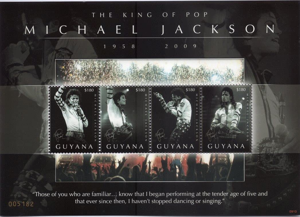 PHILAIMPEX Stamps, Michael Jackson King of POP 1958-2009 Mint Miniature Sheet from Guyana
