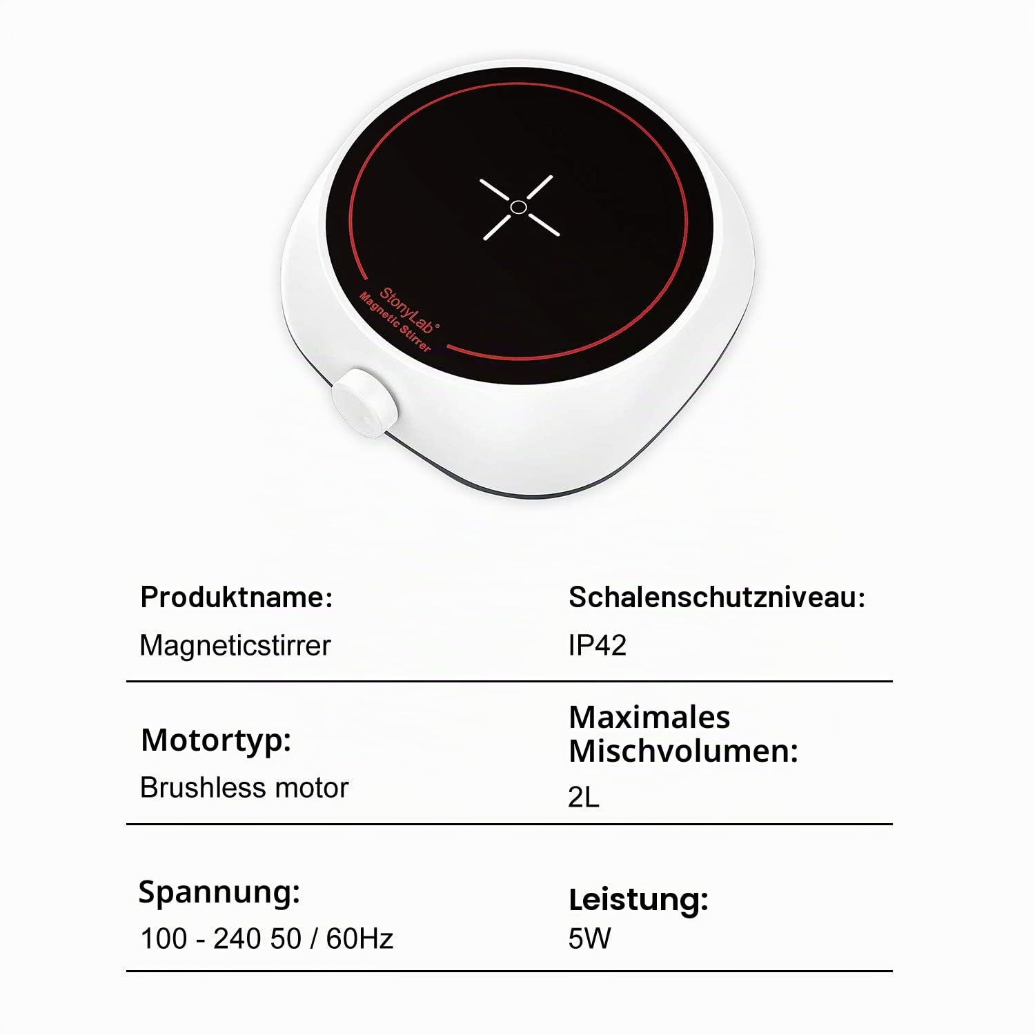 stonylab Magnetrührer Mini mit Rührstäbe, 2L Kapazität 200-1800 U/min Geschwindigkeit Levorotary Mini Magnetrührer, Nennleistung 5W, 220V