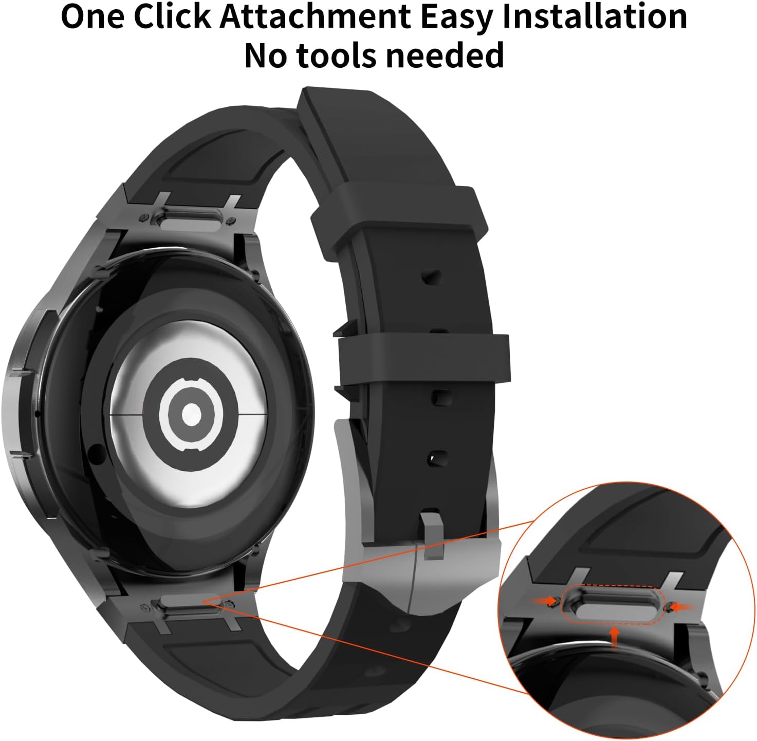 Luxury One Click Attachment Silicone Band Compatible with Samsung Galaxy Watch 6/5/4 44mm 40mm, Watch 6/4 Classic 47mm 43mm 46mm 42mm, 5 Pro 45mm No Gap Stainless Steel Replacement Wristband