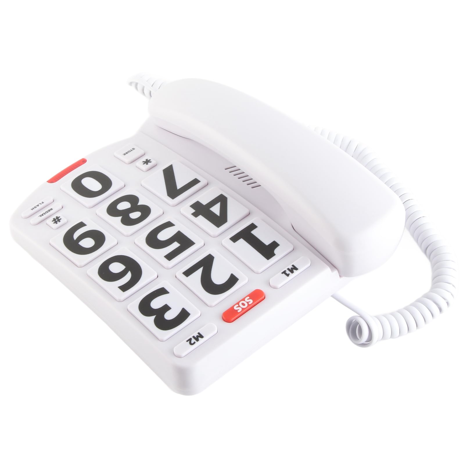 Teléfono fijo para ancianos con botón grande con cable para personas mayores con discapacidad auditiva, indicador LED de volumen amplificado, auricular ajustable, altavoz de tono de llamada, función