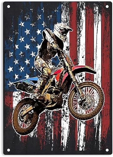 ERMUHEY Letrero de metal con la bandera estadounidense de carreras de motocross de motocross, cartel de carreras de motocross para el hogar,
