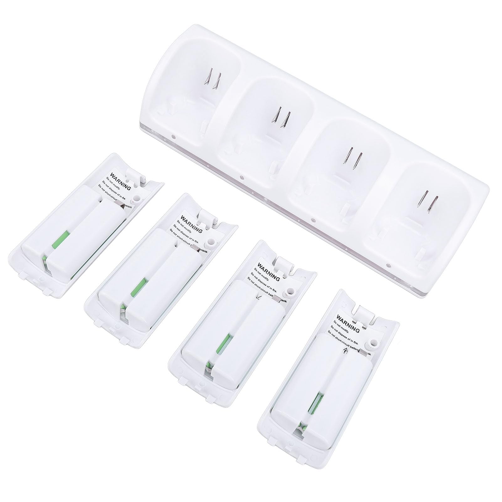 Controller Charger Station for Wii Remotes 4 in 1 Charging Dock with Pack 2800mAh Rechargeable Battery Packs USB Cable LED Indicator Lights ABS Material Compatible Remote Controllers