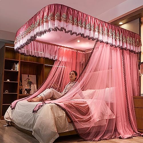 Moustiquaire de lit baldaquin rose rideau de lit double et simple - 3