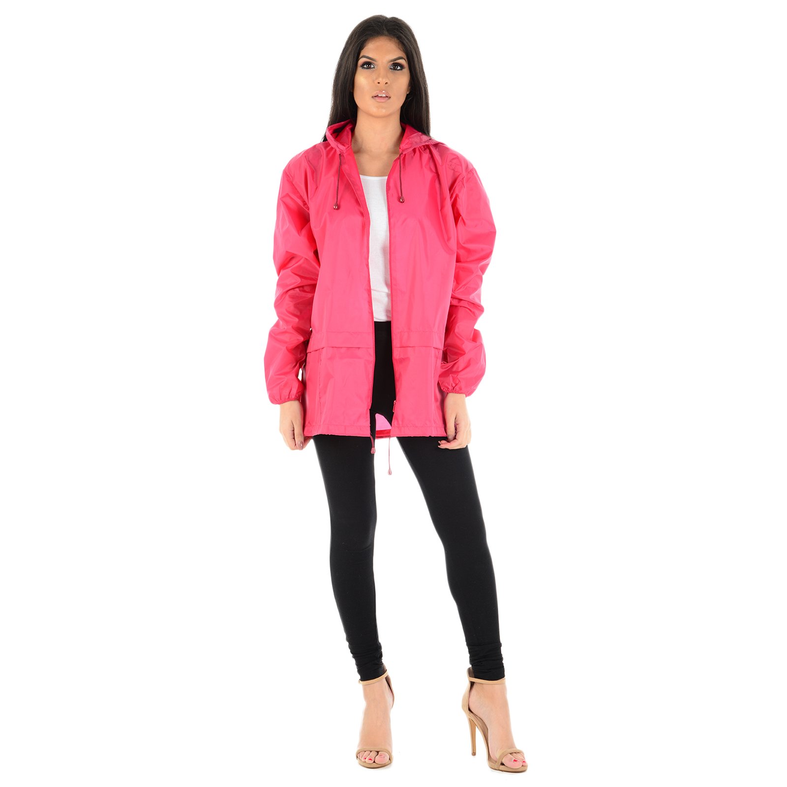 Myshoestore Women's Cherry Unisex Plain Kagool Raincoat Mens Waterproof Summer Hooded Cagoule Lightweight Casual Jacket Shower Proof Windbreaker Kagoul Outdoor Festival Mac Tops(, S)