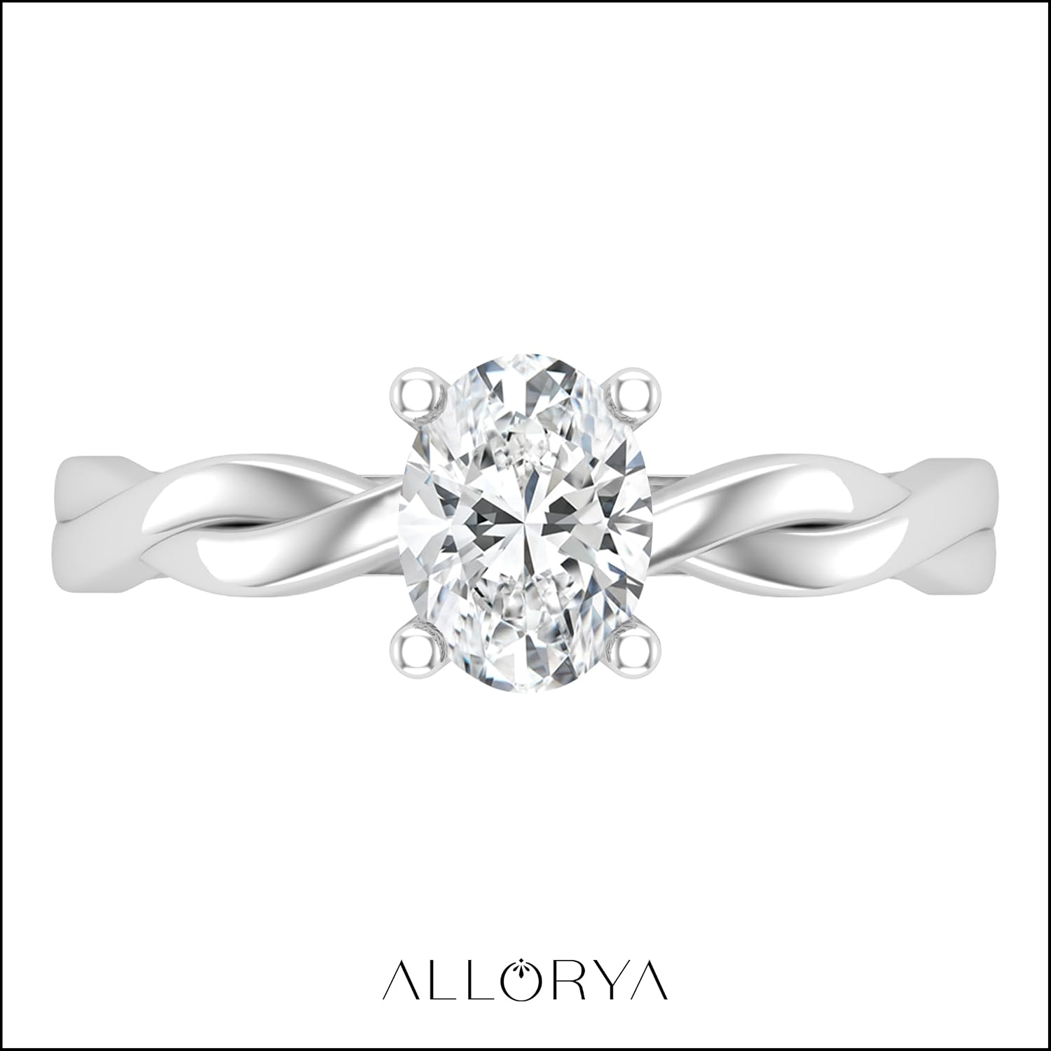 Oval Moissanite or Lab Grown Carat White Diamond Twisted Solitaire Engagement Ring for Women in 925 Sterling Silver