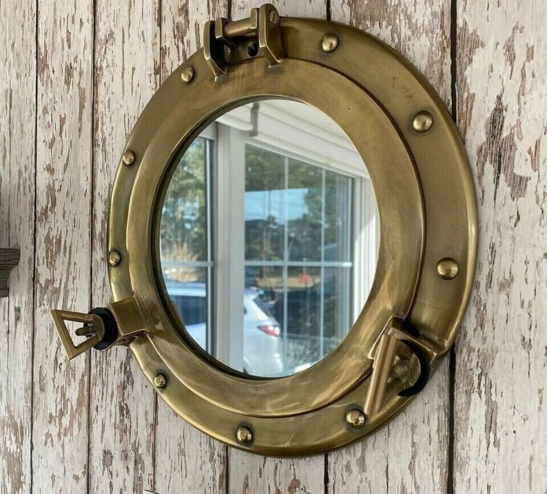 Ojo de buey espejo latón antiguo ojo de buey náutico | barco marino barco ventana y ojo de buey espejo de pared| regalo de decoración del hogar (30,5 cm)