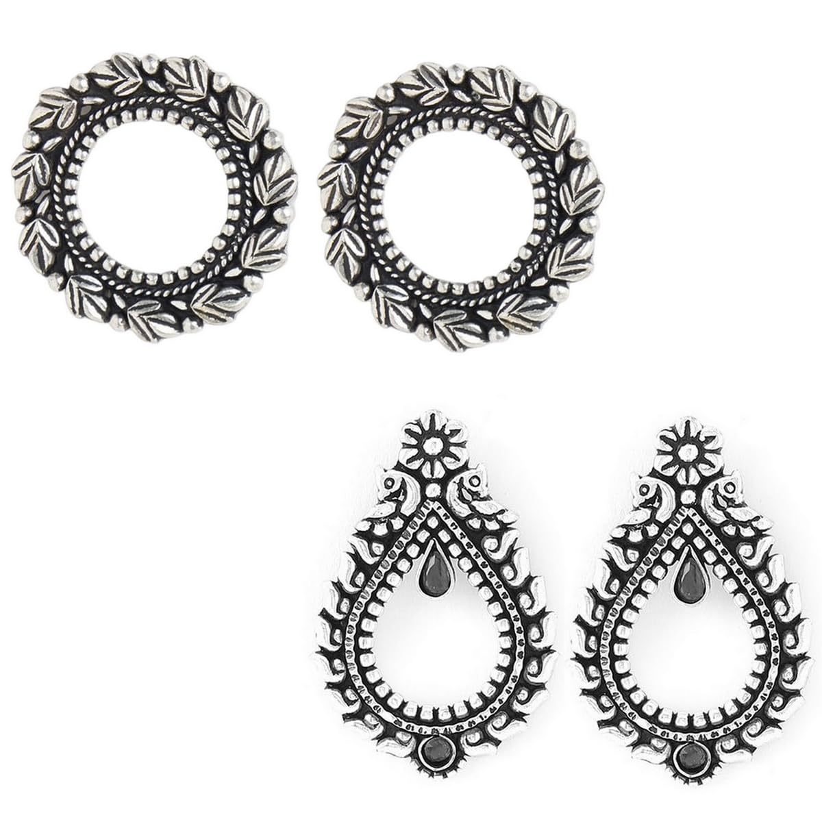 VAMA Fashions Oxidised Silver Plating Black Metal Oxidized Round Geometric Pattern Floral Boho Style Combo Set Earrings for Women and Girls (B0D77MCQP2) Amazon Price History, Amazon Price Tracker